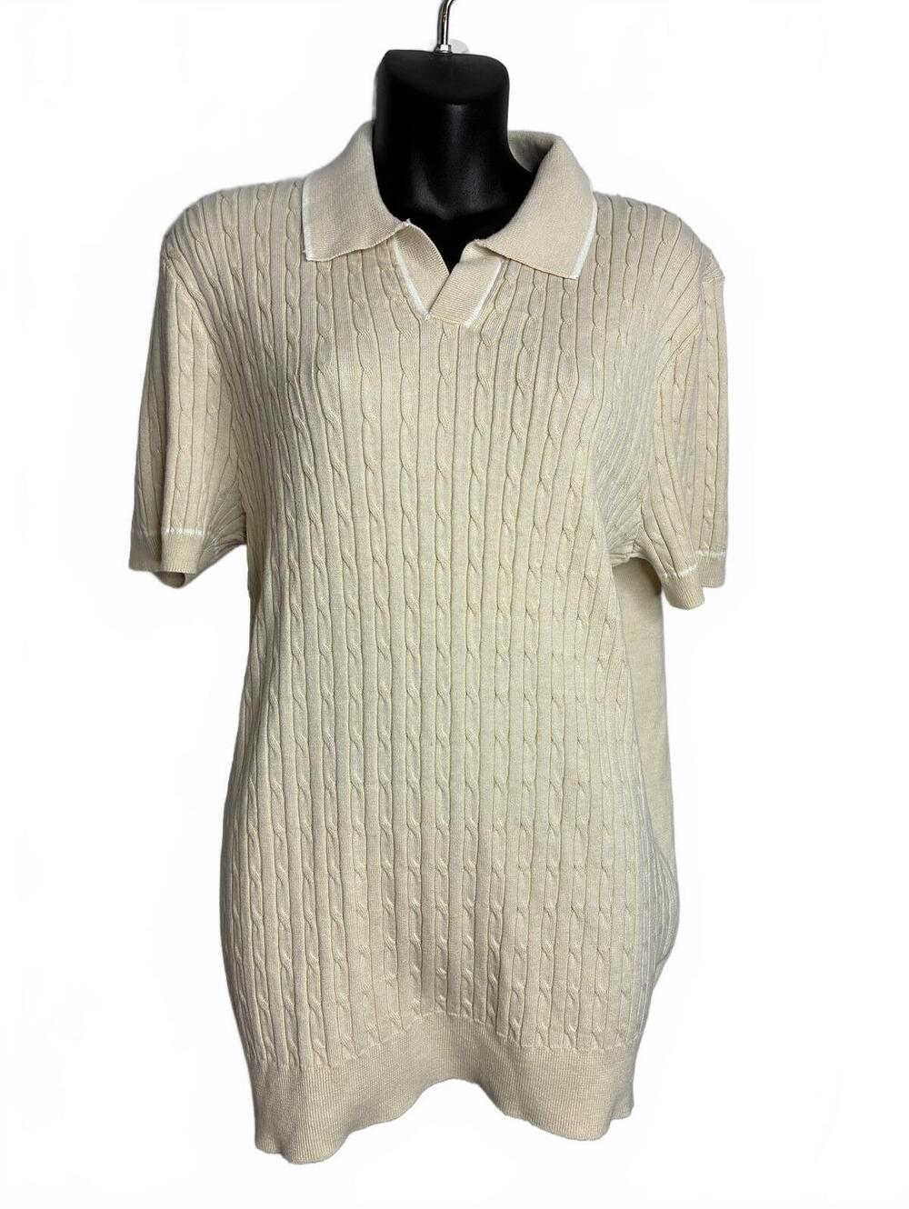Thomas Sterling Ecru Cable Knit Recycled Polo Sweater, Men's S - Women's L NEW